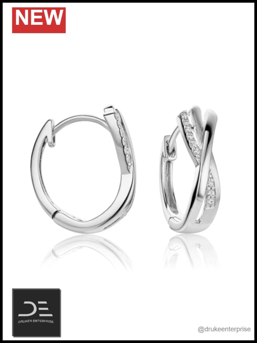 Hoop Earrings 18k Gold Plated 925 Sterling Silver Crossover Style with Cubic